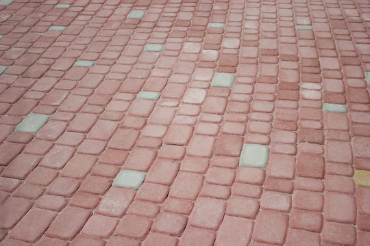 Texture Of Red Floor Paving Tiles In City - Background