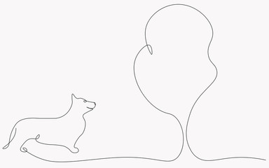 Dog corgi silhouette line drawing vector illustration