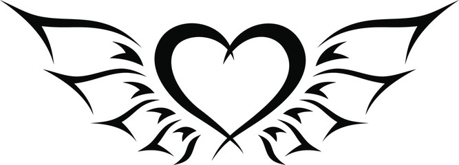 Tribal Tattoo Heart with Fairy Wings