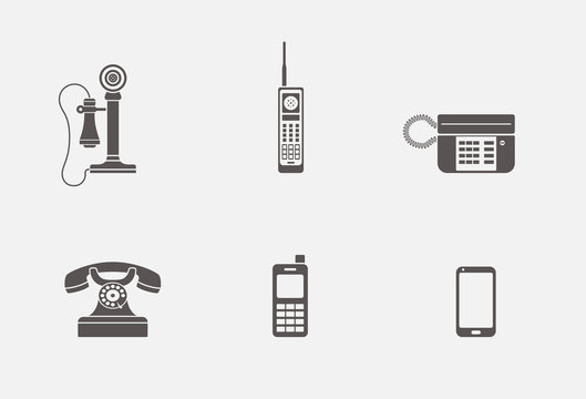 Isolated phone icons in grey shape vector set
