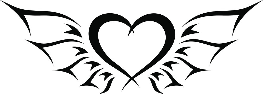 Tribal Tattoo Heart with Fairy Wings Stock Vector | Adobe Stock