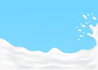 Fototapeta na wymiar Pouring milk splash isolated on blue background. Vector. Illustration.