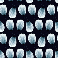 Watercolor gray feather seamless pattern on dark background