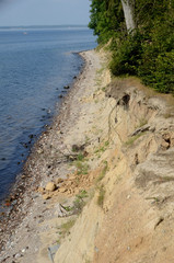 View along a coast with steep erosion slopes.