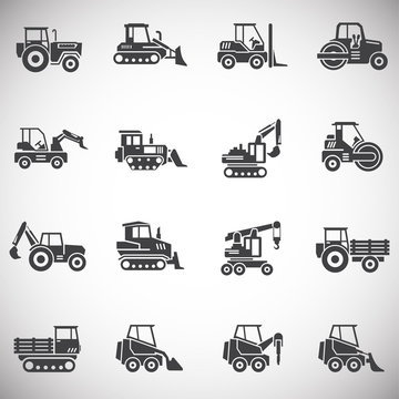 Heavy vehicle related icons set on background for graphic and web design. Simple illustration. Internet concept symbol for website button or mobile app.