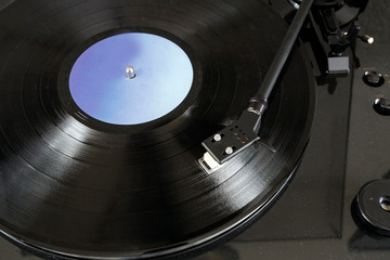 Black vinyl record lp's close-up, lp turntable spinning. retro design