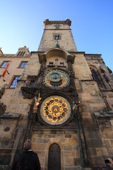 prague Astronomical Clock on the wall with blue sky background