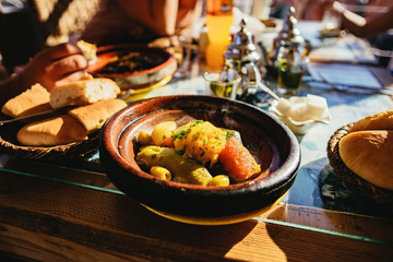 Local food served for lunch at a restaurant