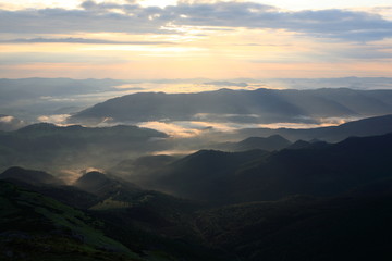 The sunrise in the Carpathians