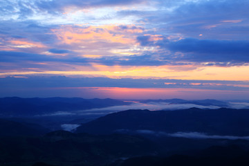 Fototapeta na wymiar The sunrise in the Carpathians