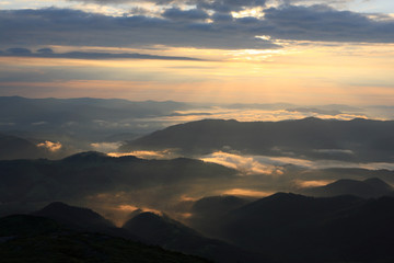 The sunrise in the Carpathians