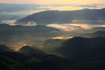 The sunrise in the Carpathians