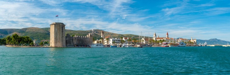 Waterfront view at coastal croatian town Trogir - famous touristic and historic place in Croatia