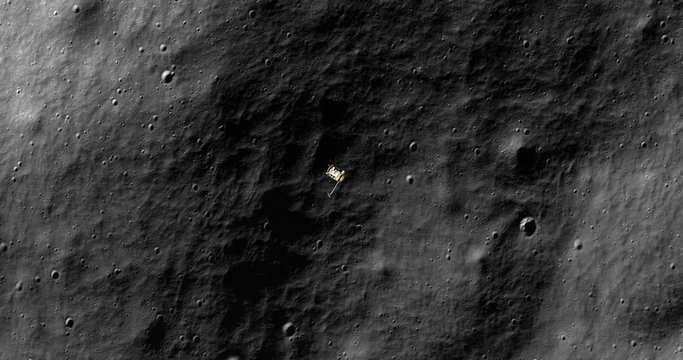 Top-down view, with snap zoom, of LRO positioning itself for a data gathering pass above floor of Moretus Crater, south polar highlands. Elements of this image furnished by NASA