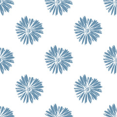 Blue chamomile meadow  wildflower Nature seamless pattern. Silhouette vector. Spring decoration.