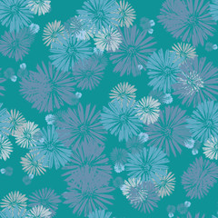 Blue chamomile meadow  wildflower Nature seamless pattern. Silhouette vector. Spring decoration.
