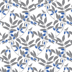 Seamless pattern with honeysuckle berries on white background.
