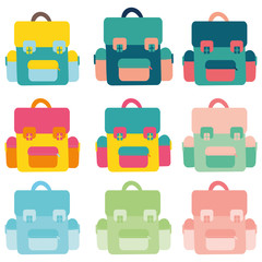 school bag - Flat design school bag vector illustration in 9 different designs  