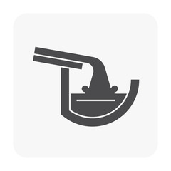 Halfline style gutter vector icon. Also call rain gutter or eavestrough. Include rainwater pour from roof. That is water discharge and drainage system to protect exterior wall of building from damage.