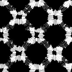 Seamless pattern with abstract shapes on black background. Vector geometric background.