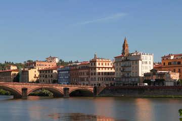 Fototapeta na wymiar Florence, Italy - old European city. Quay, bridge, architecture. Summer day.