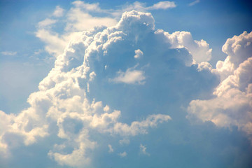 big cumulus clouds in front of blue azure sky just before a storm, cumulus clouds on sky