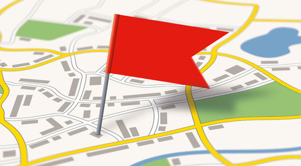 A generic city map with a flag pin