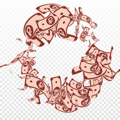 Russian ruble notes falling. Messy RUB bills on tr