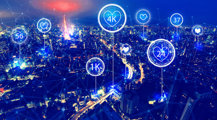 Get more likes concept with aerial view of Tokyo, Japan at night