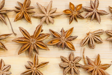 anise star anise spice on wooden background