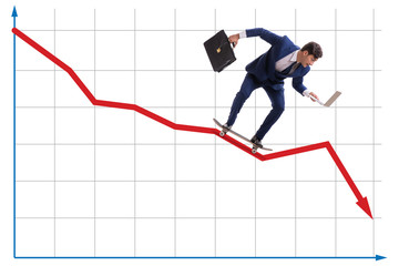 Businessman riding skateboard on financial graph