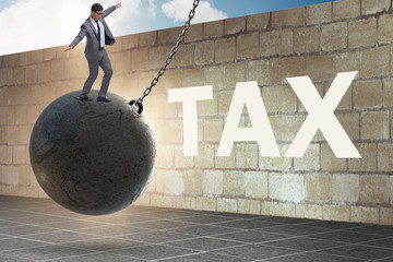 Businessman in tax return submission concept