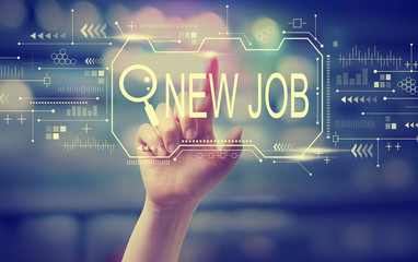 Obraz premium Searching new job theme with hand pressing a button at night