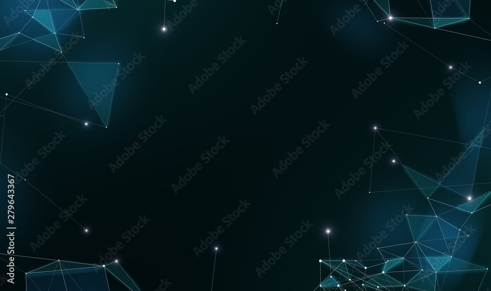Poster Blockchain network. Abstract connected dots on black background