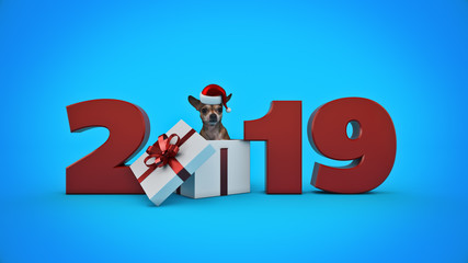 Dog Birthday Party concept 2019 New Year sign.. 3d rendering