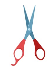 flat scissors with red handles on a white . Stock image picture