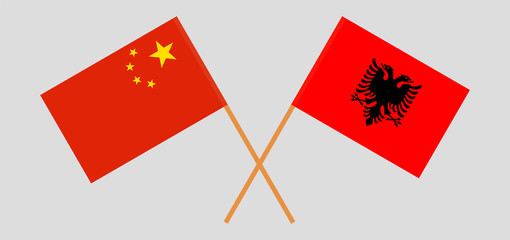 Albania and China. Crossed Albanian and Chinese flags