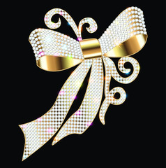 Illustration jewel brooch bow gold with precious stones - obrazy, fototapety, plakaty