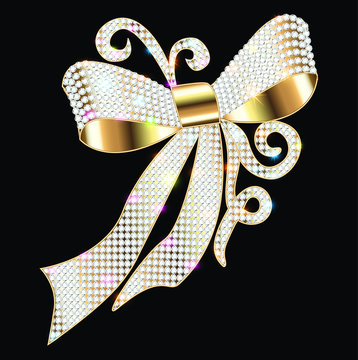 Illustration Jewel Brooch Bow Gold With Precious Stones