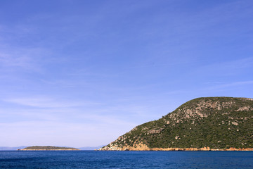 Fototapeta na wymiar Beautiful seaside with island on the way to Karia in Turkey.