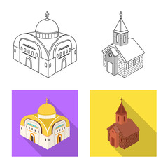 Vector illustration of temple and historic icon. Set of temple and faith vector icon for stock.