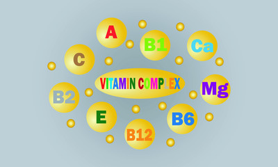 Vitamin complex colorful vector capsule tablets. A sign of various vitamins in bright rainbow colors. Meds for advertisements. Medical images. Vector illustration