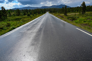straight road high up in the mountains of Norway