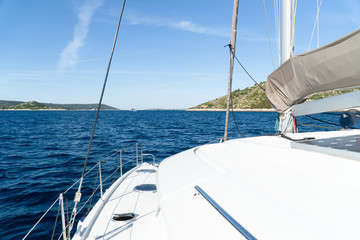 Fototapeta premium Catamaran sailing at sea in Croatia, Europe
