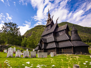 Beautiful architecture of Borgund Stave Church in Norway