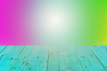 The blur cool blue sky white cloud with old Wooden table