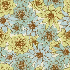 Poster Floral seamless pattern in retro style © Danussa