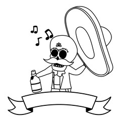 mexican skull mariachi with tequila bottle