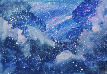 Galaxy Blue Sky Watercolor Background © tirtafloo