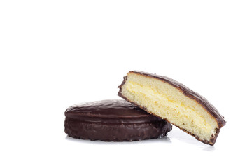 chocolate custard cream sponge cake on white